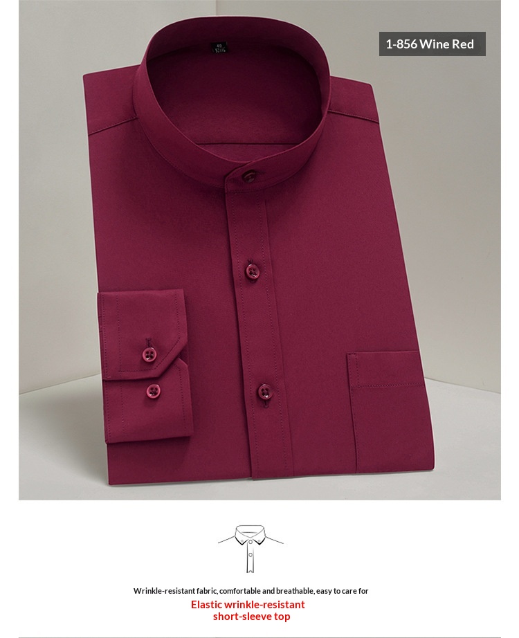 Camisa de trabajo de estilo chino de manga larga con cuello mandarín para hombre, estilo profesional, versión coreana, JK_voghion.com