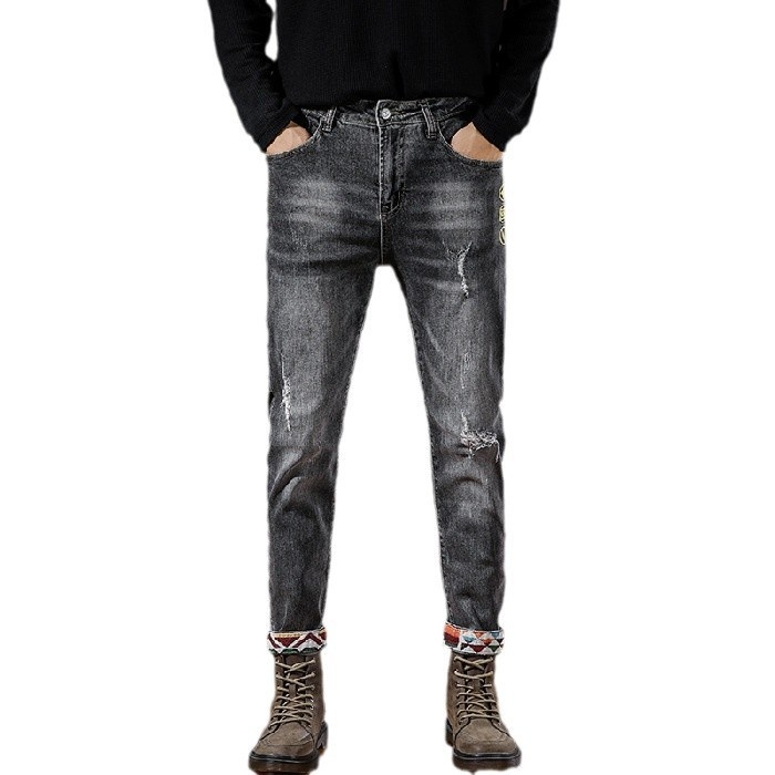 Jungen-Jeans mit Stickerei, Rissen, europäischem und amerikanischem Stil, neue Slim-Fit-Jeans, lange Freizeithose, coole Herrenhose, Einteiler_voghion.com