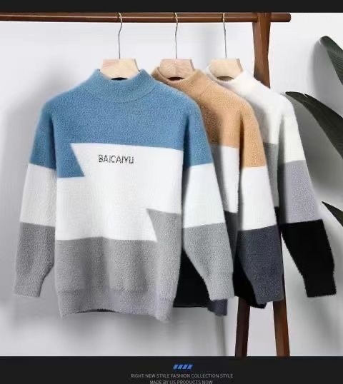 boy Mink Wool Sweater For Men, Autumn And Winter Base Shirt, Half Turtleneck, Mid Collar, Stylish Student_voghion.com