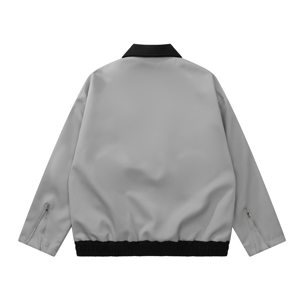Ragazzo europeo e americano High Street Block Lapel Men Personality Loose Color Contrast Poc Zipper Design Moto_voghion.com