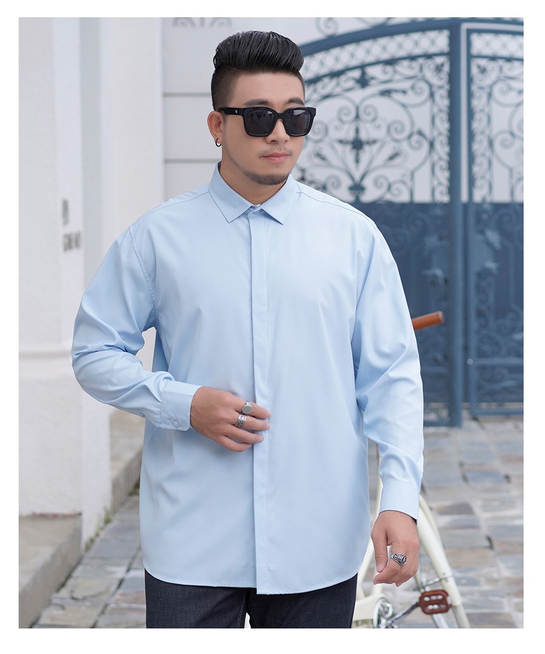Plus Size Men's Long Sleeve Loose Casual Spring Autumn New Professional Elastic Inch Shirt For Big And Tall Men_voghion.com