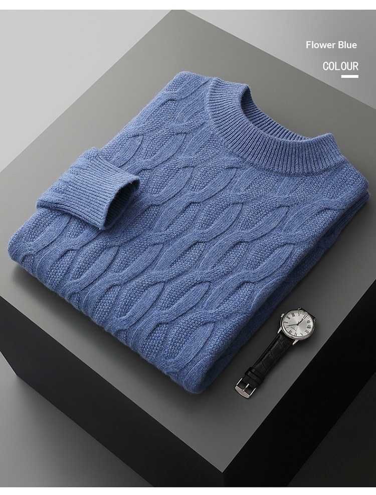 boy Boy Boy Boy 23 Autumn Winter New Men's Half Turtleneck Thickened Wool Pullover Solid Color Casual Plus Size Twisted Knit Sweater_voghion.com