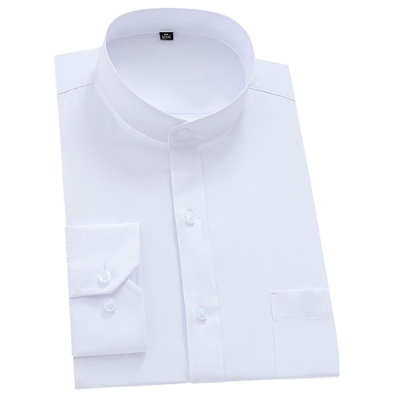 Camisa de trabajo de estilo chino de manga larga con cuello mandarín para hombre, estilo profesional, versión coreana, JK_voghion.com