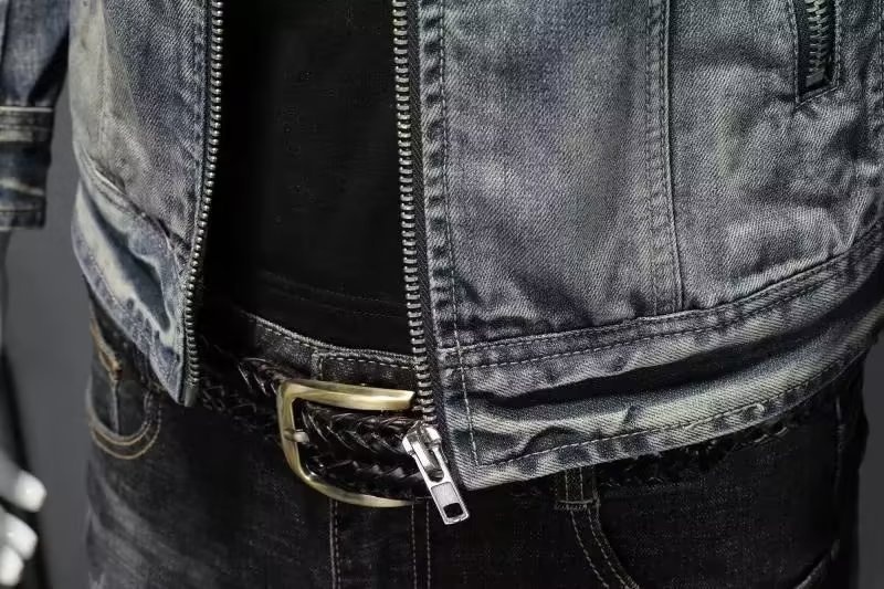 Trendige Herren-Denim-Jacke im europäischen und amerikanischen Stil, große Größe, Stehkragen, Reißverschluss, Retro-Blau_voghion.com