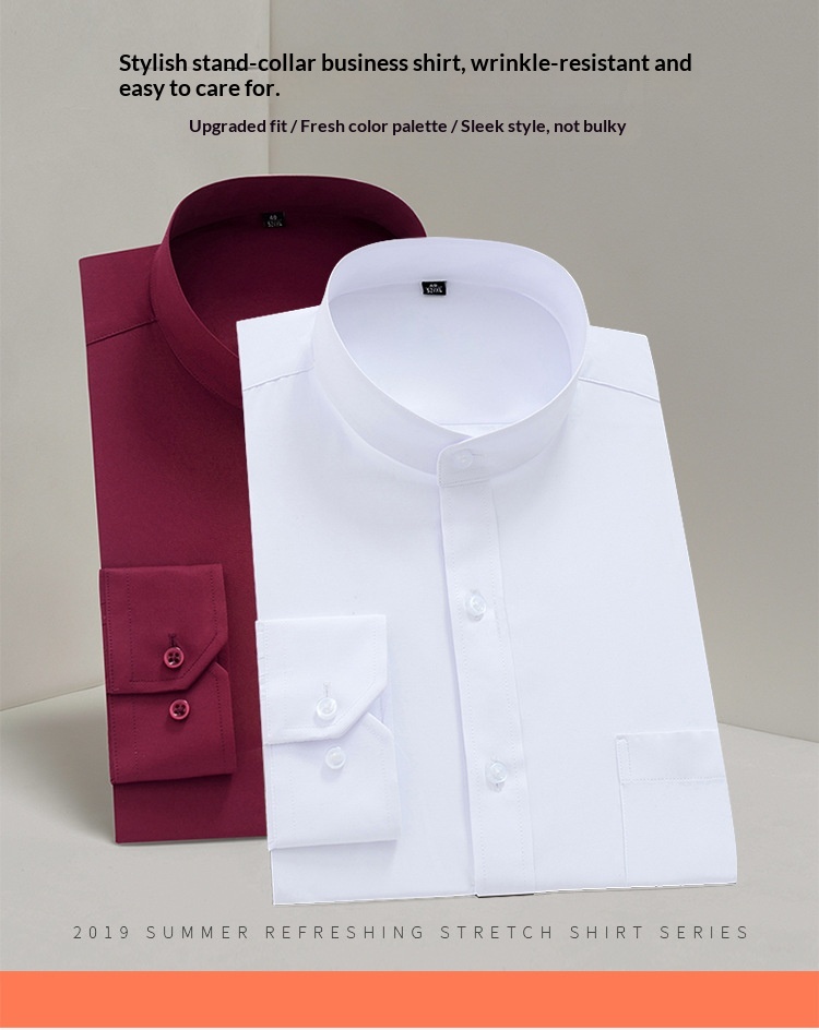 Camisa de trabajo de estilo chino de manga larga con cuello mandarín para hombre, estilo profesional, versión coreana, JK_voghion.com