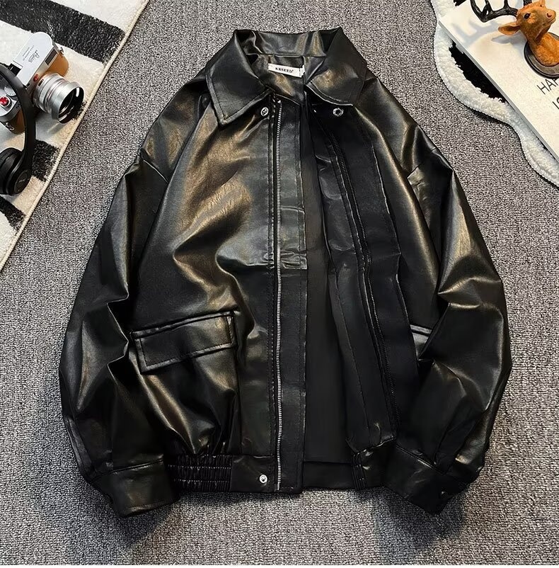 Giacca da aviatore in pelle PU da uomo alla moda di strada europea e americana, ampia e alla moda, disponibile in magazzino_voghion.com