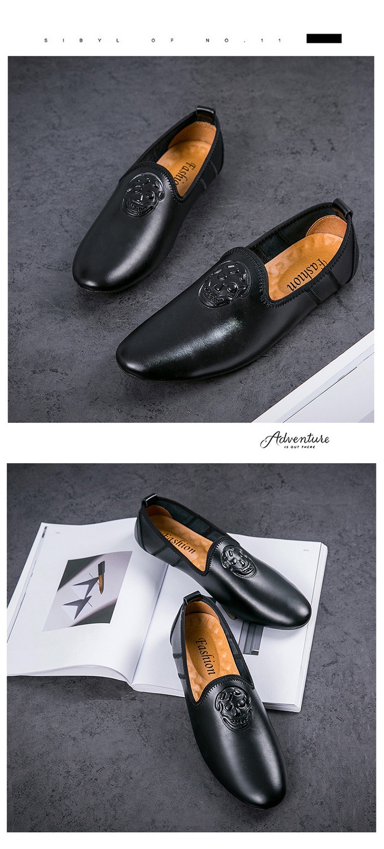 WalkPrime WalkPrime European Station Autumn Hairstylist Small Leather Skull Trendy New Men's Single Loafers Lazy Shoes Youth_voghion.com