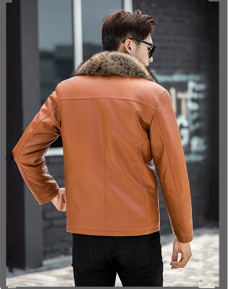boy Shearling PU Short Style With Fur Collar Men's Fleece Lined Thickened Leather Jacket Warm Winter_voghion.com