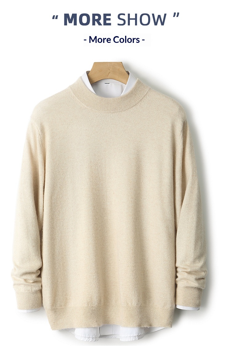 Herren-Strickpullover mit halbem Rollkragen, Herbst/Winter, aus reiner Wolle, einfarbig, dickwandig, stilvoll, Business-Look_voghion.com