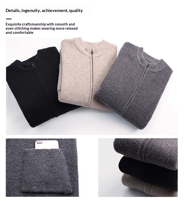 boy Boy Boy Boy Autumn Winter Middle-aged Men's Wool Zipper Cardigan Alpaca Knit Sweater Stand Collar Thickened Coat Wholesale_voghion.com