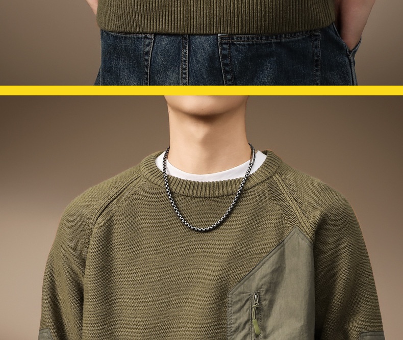 boy Boy Boy Boy High-End American Heavyweight Retro Color-Block Pocket Sweater For Men, Autumn Trendy Brand, Thick Loose Fit, Plus Size_voghion.com