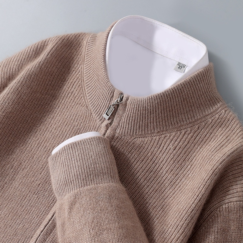 boy Boy Boy Boy Autumn Winter New Thickened Loose Men's Half Turtleneck Zipper Cardigan Casual Wool Knitted Sweater Jacket_voghion.com