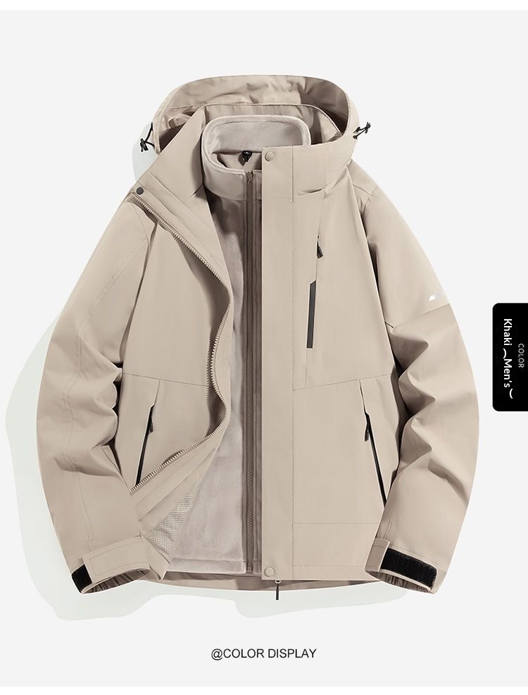 Nouveau manteau trois-en-un détachable pour homme et femme, à capuche, pour couple, idéal pour la randonnée en extérieur, coupe-vent et imperméable._voghion.com