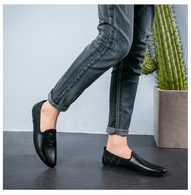 WalkPrime WalkPrime European Station Autumn Hairstylist Small Leather Skull Trendy New Men's Single Loafers Lazy Shoes Youth_voghion.com