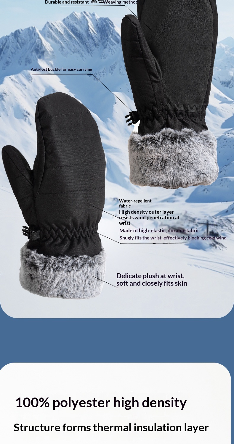boy Boy Boy Single Board Outdoor Ski For Women Winter Fleece Lined Thickened Waterproof Warm Five-Finger Touchscreen Gloves_voghion.com