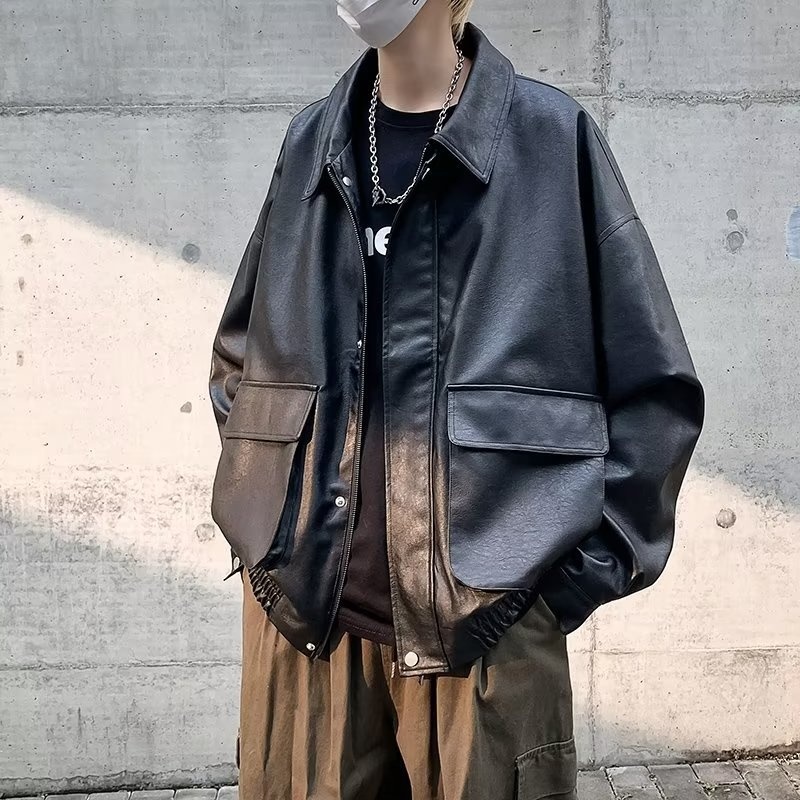 Giacca da motociclista in PU stile street europeo americano da uomo, tendenza autunnale, giacca da motociclista bella e accattivante, giacca in pelle dalla vestibilità ampia_voghion.com