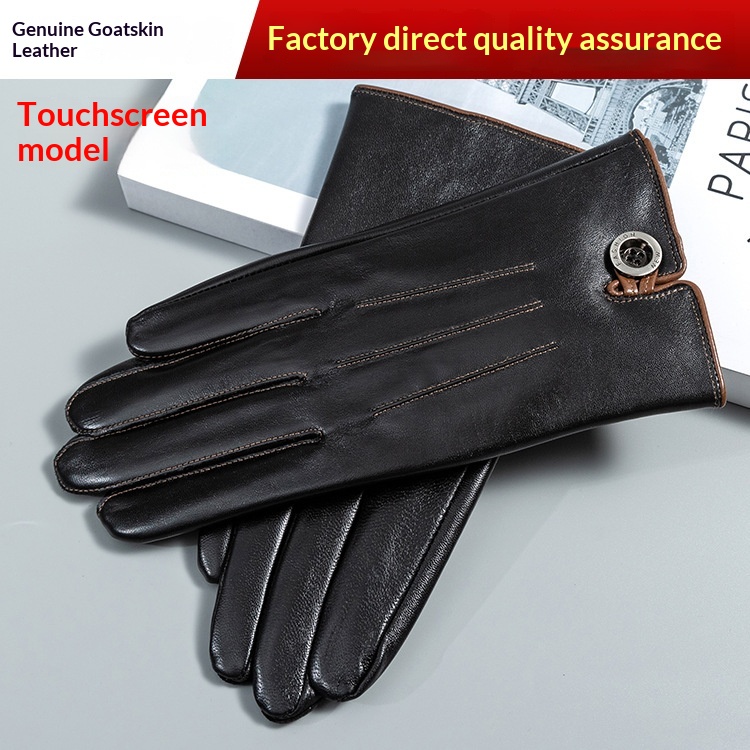 Boy Boy Boy Fashion Genuine Men, fleecegefüttert, dick gefüttert, Touchscreen-fähig, warm für Herbst und Winter, geeignet zum Reiten und Autofahren, Ziegenleder_voghion.com