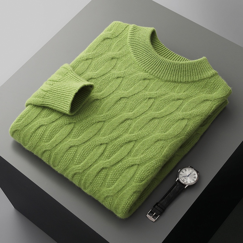 boy Boy Boy Boy 23 Autumn Winter New Men's Half Turtleneck Thickened Wool Pullover Solid Color Casual Plus Size Twisted Knit Sweater_voghion.com