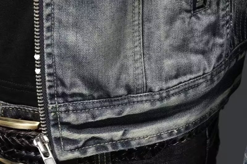 Trendige Herren-Denim-Jacke im europäischen und amerikanischen Stil, große Größe, Stehkragen, Reißverschluss, Retro-Blau_voghion.com