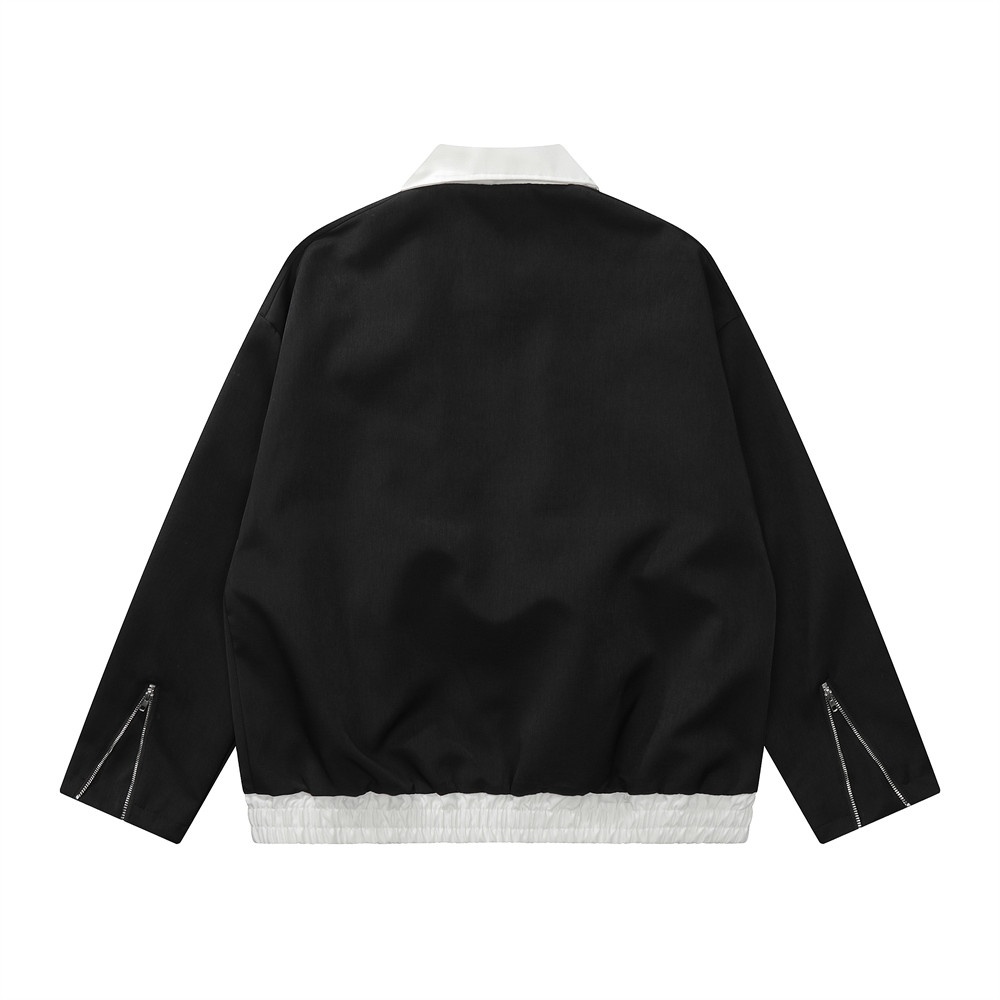 Ragazzo europeo e americano High Street Block Lapel Men Personality Loose Color Contrast Poc Zipper Design Moto_voghion.com