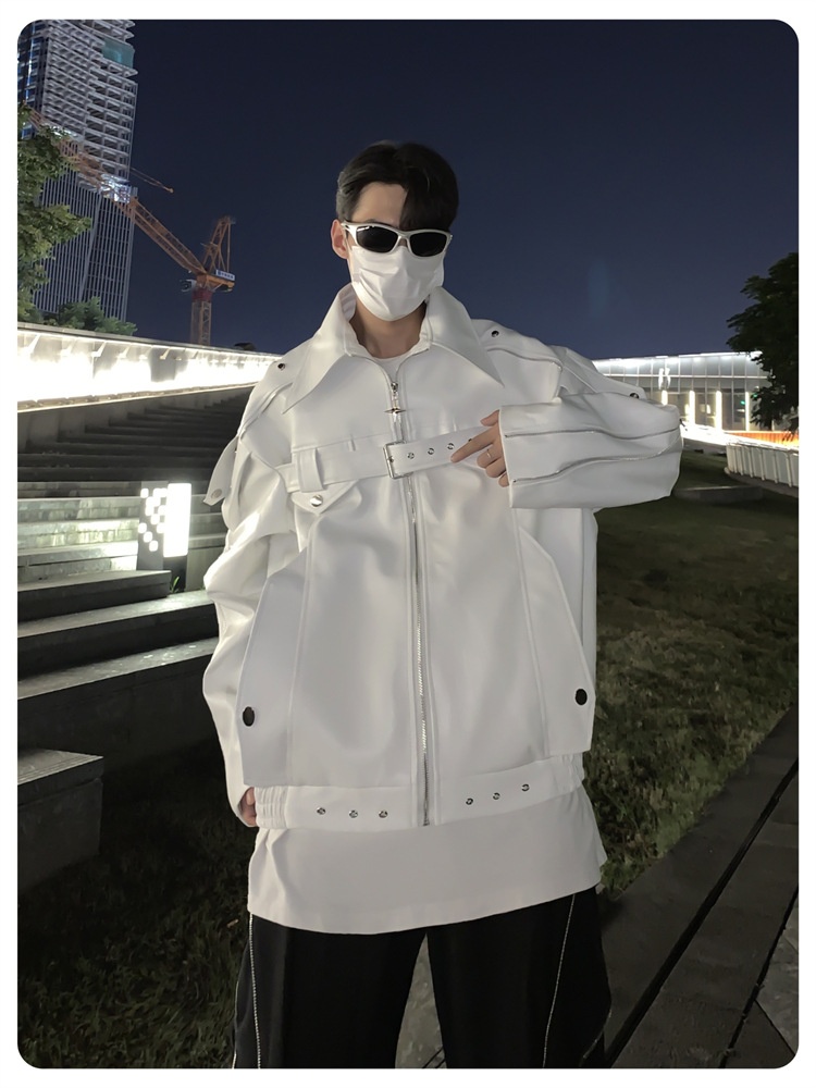 Giacca da motociclista in pelle PU di alta qualità, stile punk decostruito, stile europeo e americano, versatile, tendenza_voghion.com