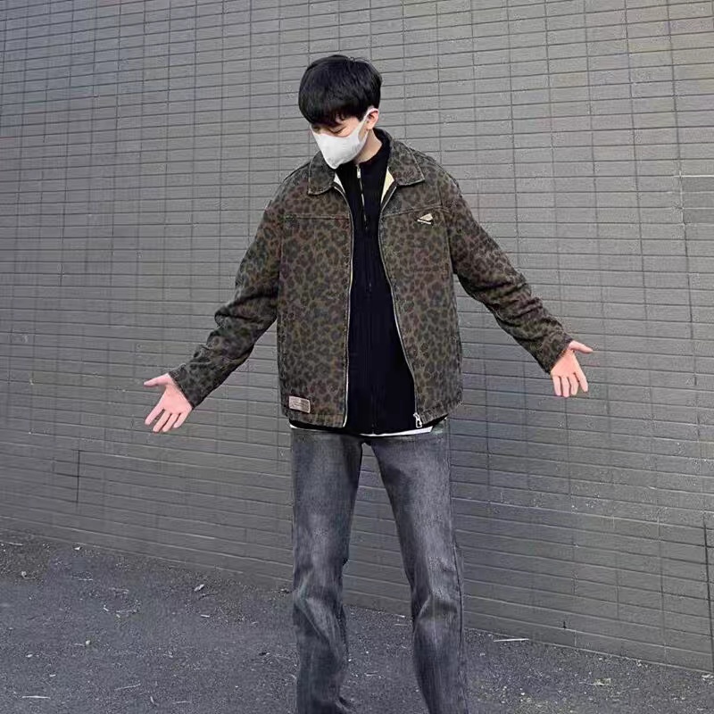 boy 2024 Style Functional Leopard Print Lapel Jacket For Men Women Spring Winter New Trendy European And American Zipper_voghion.com
