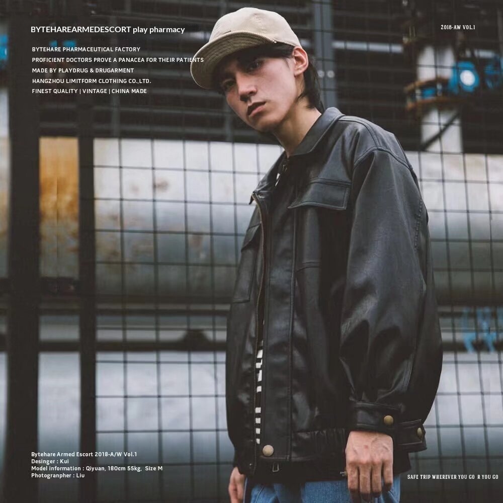 Giacca da motociclista in pelle PU da pilota, stile retrò europeo e americano, da uomo, stile Ins_voghion.com