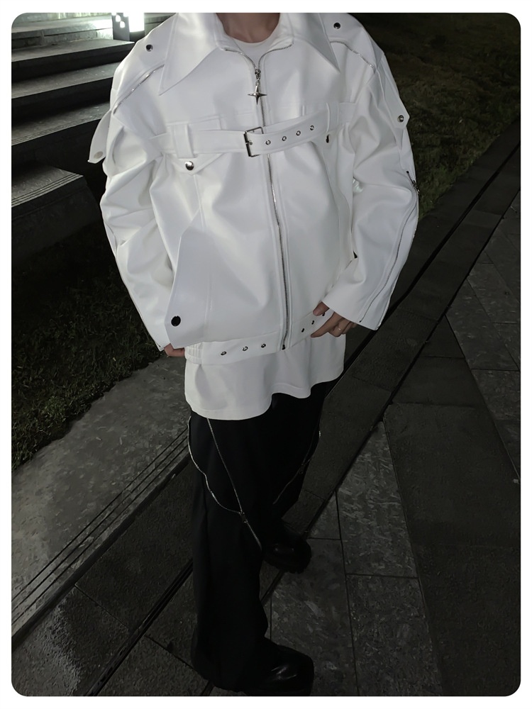 Giacca da motociclista in pelle PU di alta qualità, stile punk decostruito, stile europeo e americano, versatile, tendenza_voghion.com