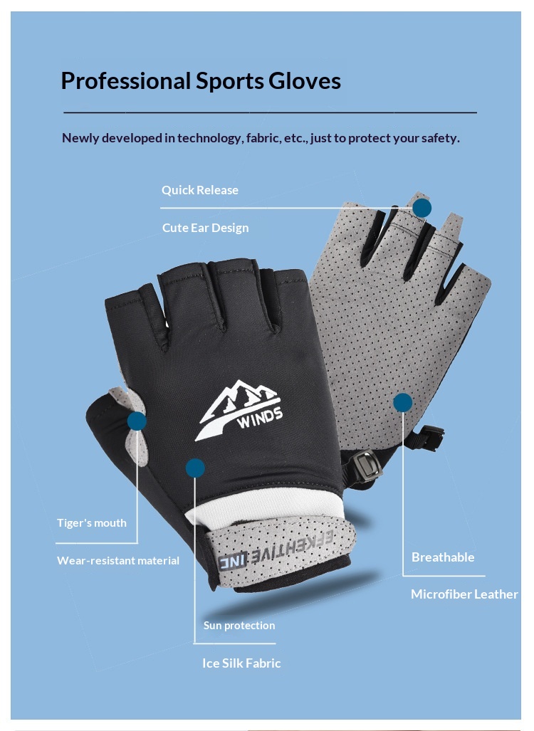 boy Boy Boy Sun Protection Gloves Men Sports Fitness Fingerless Summer Thin Ice Silk Breathable Fishing Delivery Riding Driving Half_voghion.com