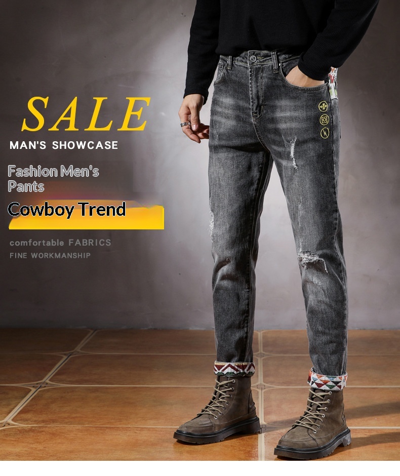 Jungen-Jeans mit Stickerei, Rissen, europäischem und amerikanischem Stil, neue Slim-Fit-Jeans, lange Freizeithose, coole Herrenhose, Einteiler_voghion.com