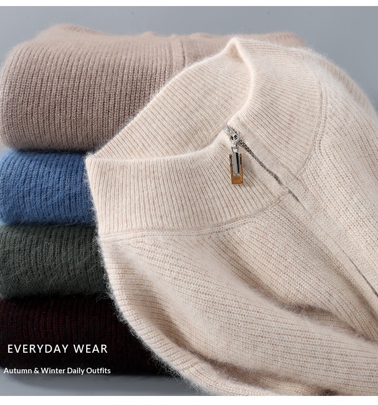 boy Boy Boy Boy Autumn Winter New Thickened Loose Men's Half Turtleneck Zipper Cardigan Casual Wool Knitted Sweater Jacket_voghion.com