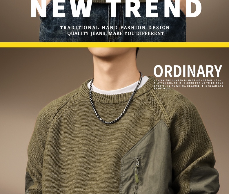 boy Boy Boy Boy High-End American Heavyweight Retro Color-Block Pocket Sweater For Men, Autumn Trendy Brand, Thick Loose Fit, Plus Size_voghion.com