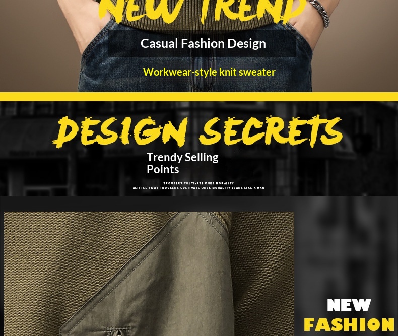 boy Boy Boy Boy High-End American Heavyweight Retro Color-Block Pocket Sweater For Men, Autumn Trendy Brand, Thick Loose Fit, Plus Size_voghion.com