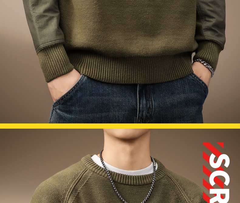 boy Boy Boy Boy High-End American Heavyweight Retro Color-Block Pocket Sweater For Men, Autumn Trendy Brand, Thick Loose Fit, Plus Size_voghion.com