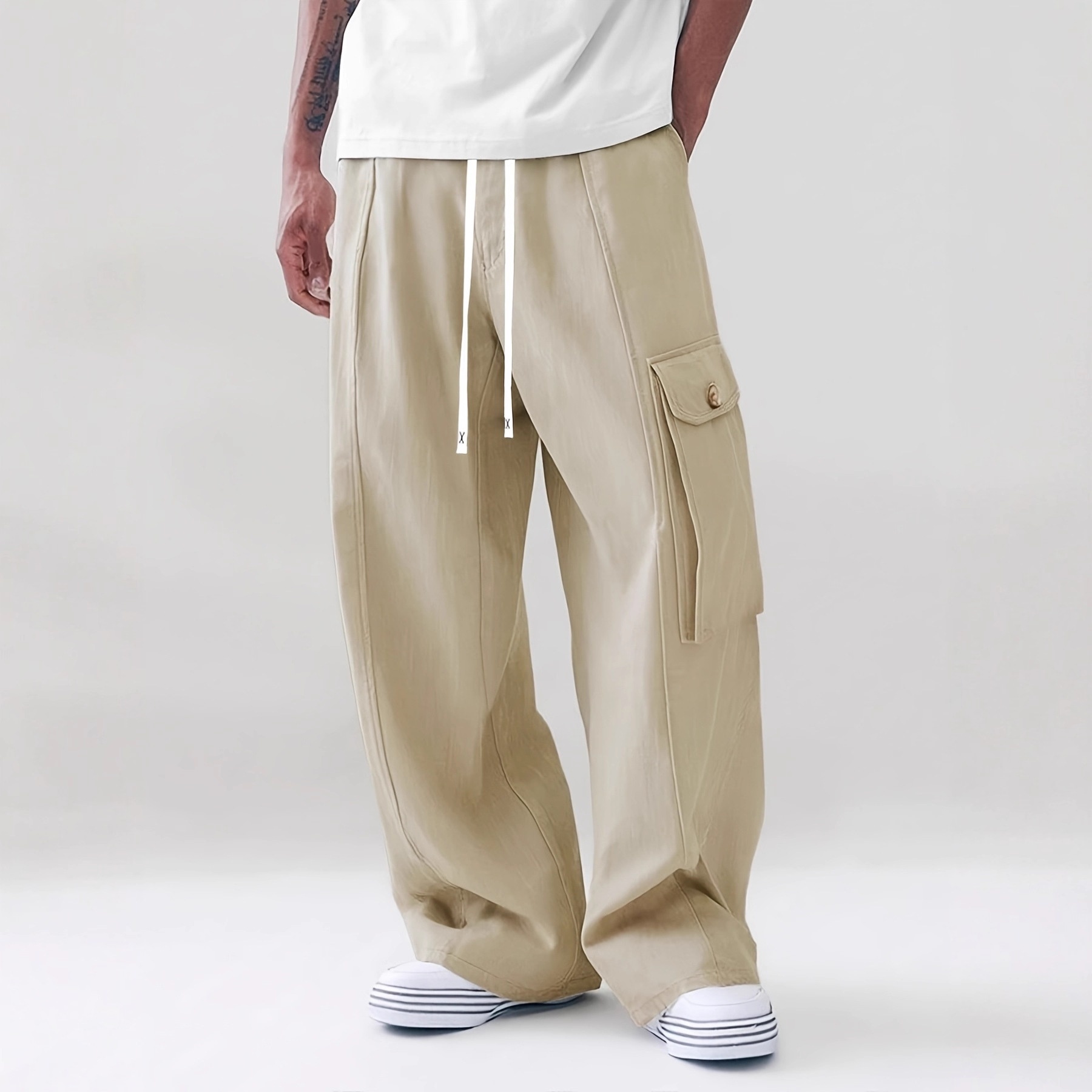 Pantaloni casual europei e cargo da uomo, pantaloni casual retrò americani 2025, pantaloni dritti a gamba larga in stile giapponese primaverile di marca alla moda_voghion.com