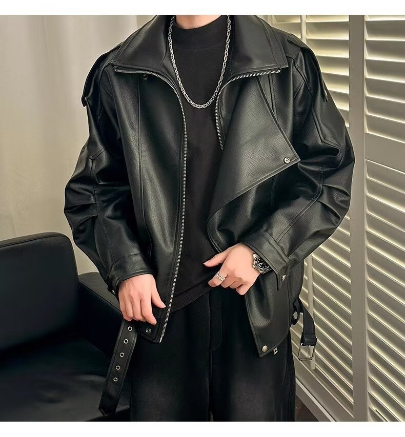 Giacca da motociclista di alta qualità con colletto rovesciato per uomo, stile europeo e americano, moda da strada alla moda, giacca da motociclista, PU coreano_voghion.com
