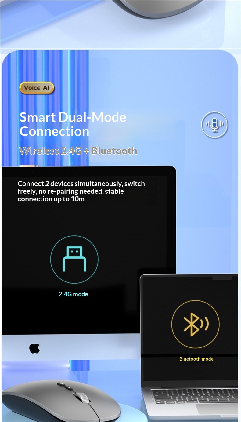 Souris sans fil Bluetooth Digitex, rechargeable, silencieuse et sans bruit, pour ordinateur portable, tablette, bureau à domicile, saisie vocale._voghion.com