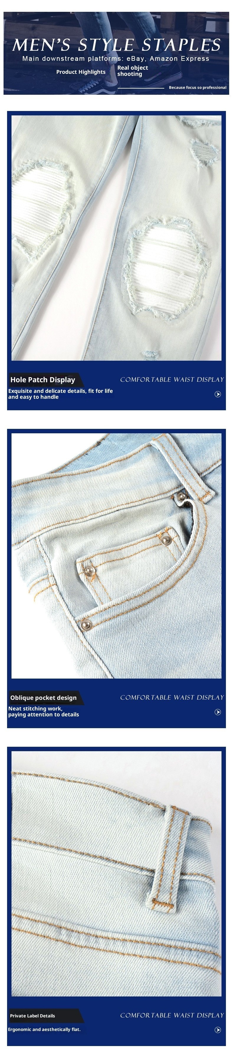 boy Can Ship On Behalf Of Foreign Trade Retro Jeans Slim Fit High Street Ripped Patch Cross-Border Clothing Wholesale Men's_voghion.com