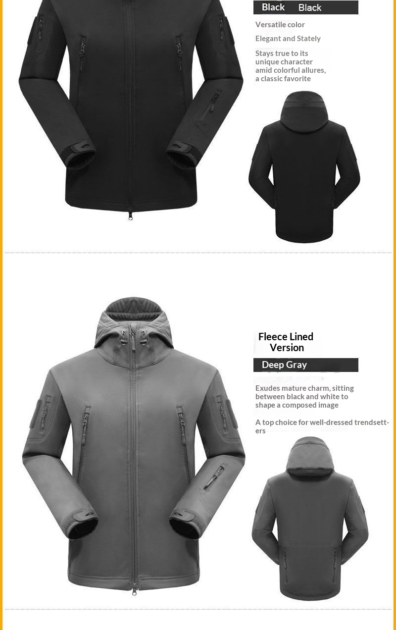 boy Boy Outdoor Shark Skin Jacket For Men, Autumn And Winter Fleece Coat, Soft Shell Windproof Waterproof Tactical Suit, Thermal_voghion.com