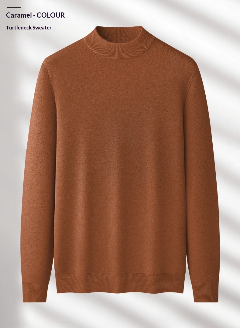 boy Boy Boy Boy Men's Wool Modal Half Turtleneck Sweater With Fleece Lining, Thickened And Warm, Simple Knitted Base Shirt_voghion.com