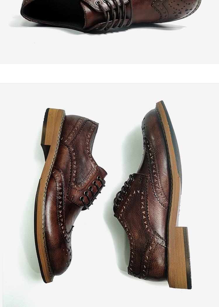 Zapatos brogue marrón Voyage para hombre, estilo británico formal, de negocios, de cuero genuino, estilo retro, casuales, de piel de vaca._voghion.com