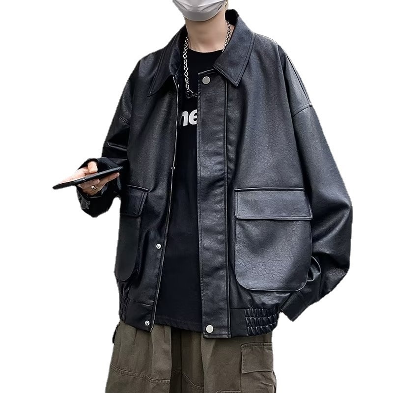 Giacca da motociclista in PU stile street europeo americano da uomo, tendenza autunnale, giacca da motociclista bella e accattivante, giacca in pelle dalla vestibilità ampia_voghion.com