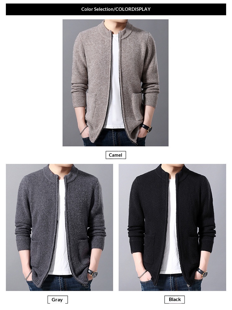 boy Boy Boy Boy Autumn Winter Middle-aged Men's Wool Zipper Cardigan Alpaca Knit Sweater Stand Collar Thickened Coat Wholesale_voghion.com