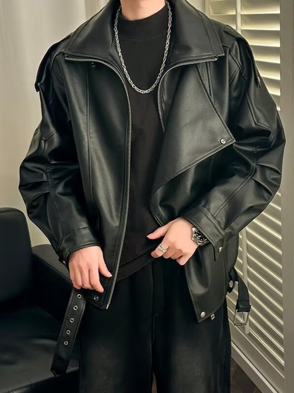 Giacca da motociclista di alta qualità con colletto rovesciato per uomo, stile europeo e americano, moda da strada alla moda, giacca da motociclista, PU coreano_voghion.com