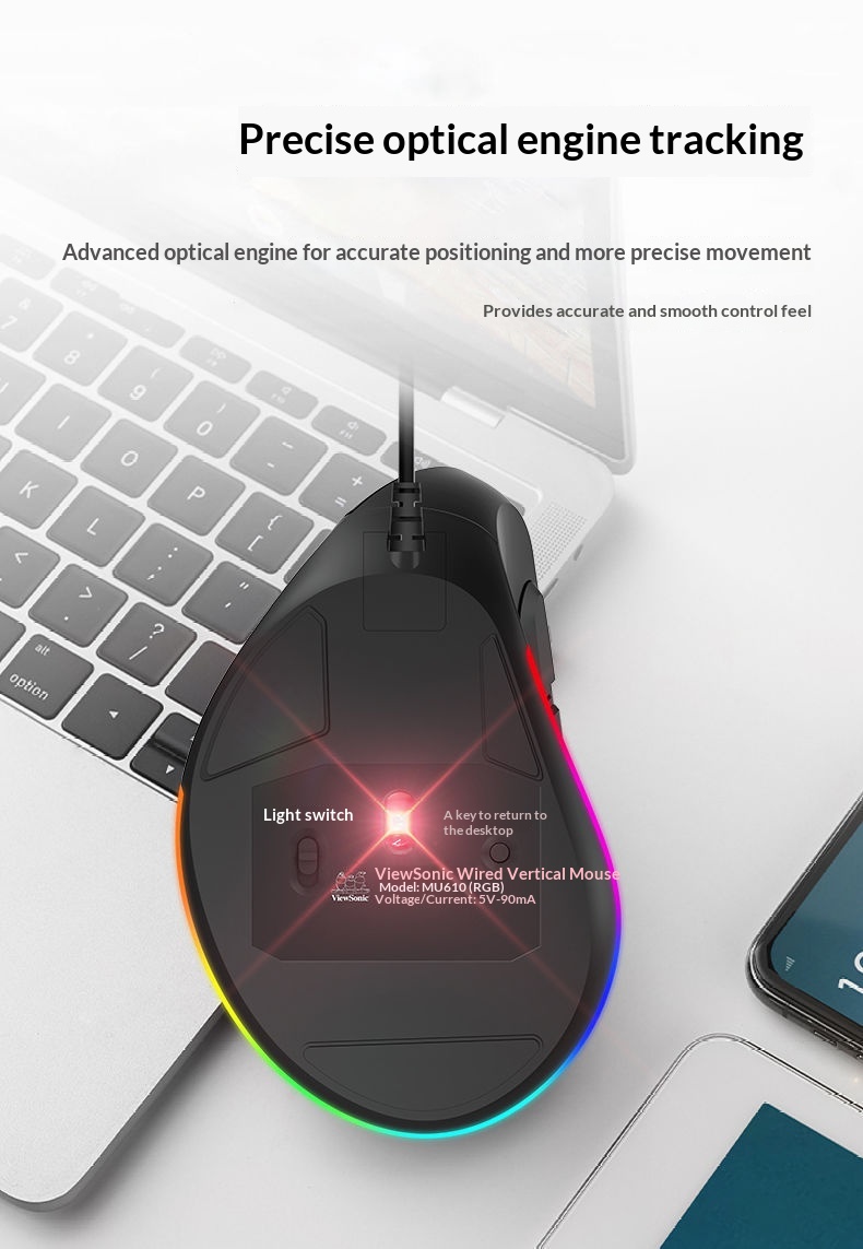 Digitex Digitex ViewSonic MW610 Ter Geçirmez Kaymaz Dikey Ergonomik Işıklı Fare Ofis ve Oyun İçin_voghion.com