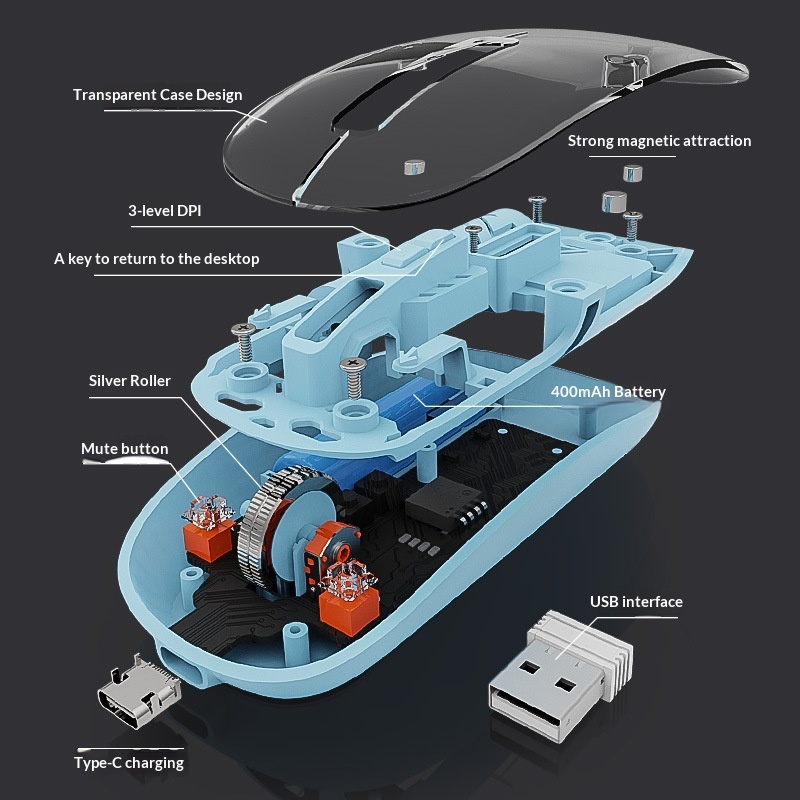 Digitex Digitex Transparent Wireless Bluetooth Dual-Mode Silent Office Optical Gaming Computer 2.4G Rechargeable Mouse_voghion.com