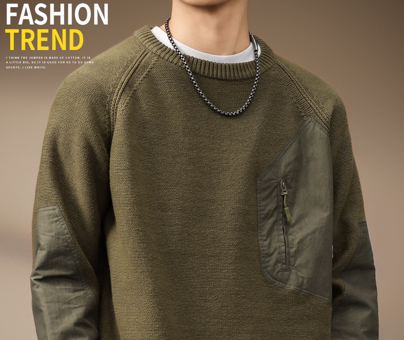 boy Boy Boy Boy High-End American Heavyweight Retro Color-Block Pocket Sweater For Men, Autumn Trendy Brand, Thick Loose Fit, Plus Size_voghion.com