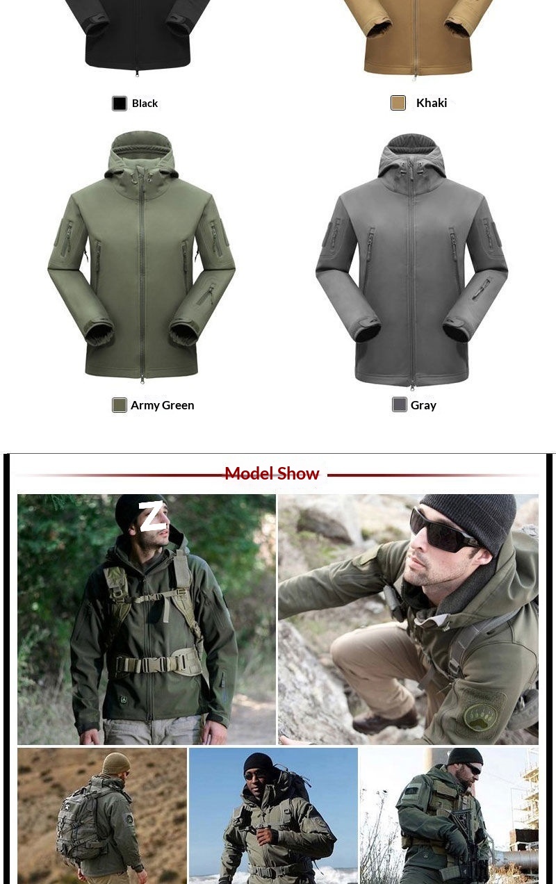 boy Boy Outdoor Shark Skin Jacket For Men, Autumn And Winter Fleece Coat, Soft Shell Windproof Waterproof Tactical Suit, Thermal_voghion.com