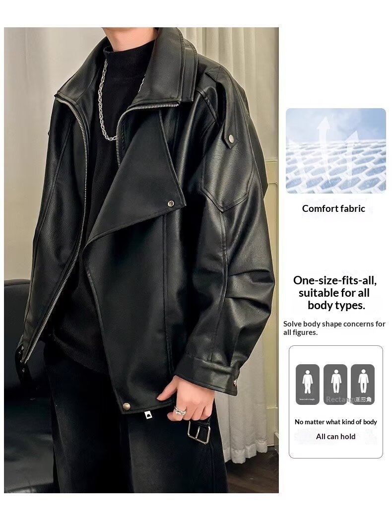 Giacca da motociclista di alta qualità con colletto rovesciato per uomo, stile europeo e americano, moda da strada alla moda, giacca da motociclista, PU coreano_voghion.com