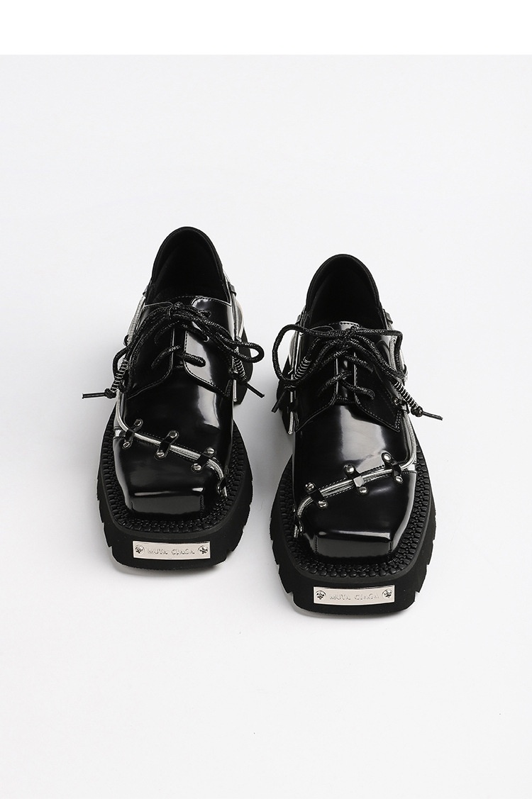 Voyage Voyage Niche Spring Lace-Up Thick-Soled Derby For Women 2022 New Retro Chunky Heel Loafers British Style Square-Toed Leather_voghion.com